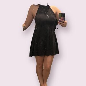 Audrey 3+1 Black Suede Halter Dress Small